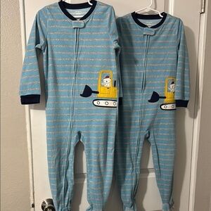 Carter's Blue and Yellow Footies with Construction Design